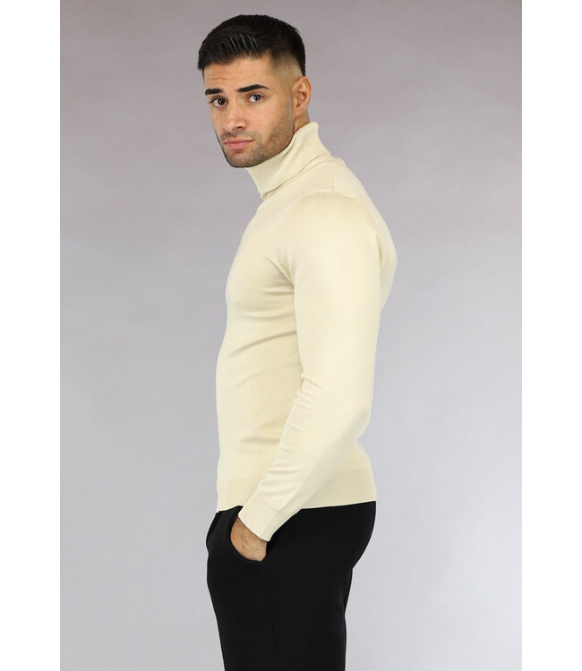 Beige Heren Trui met Omgeslagen Col
