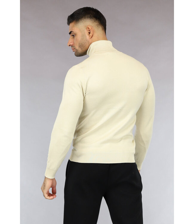 Beige Heren Trui met Omgeslagen Col