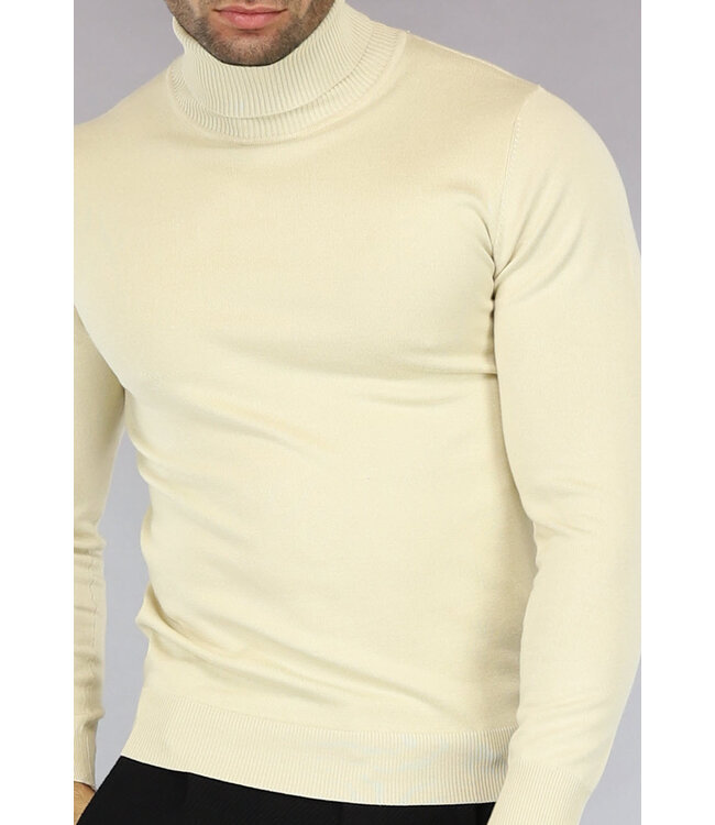 Beige Heren Trui met Omgeslagen Col