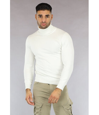Basic Witte Heren Trui met Hoge Col