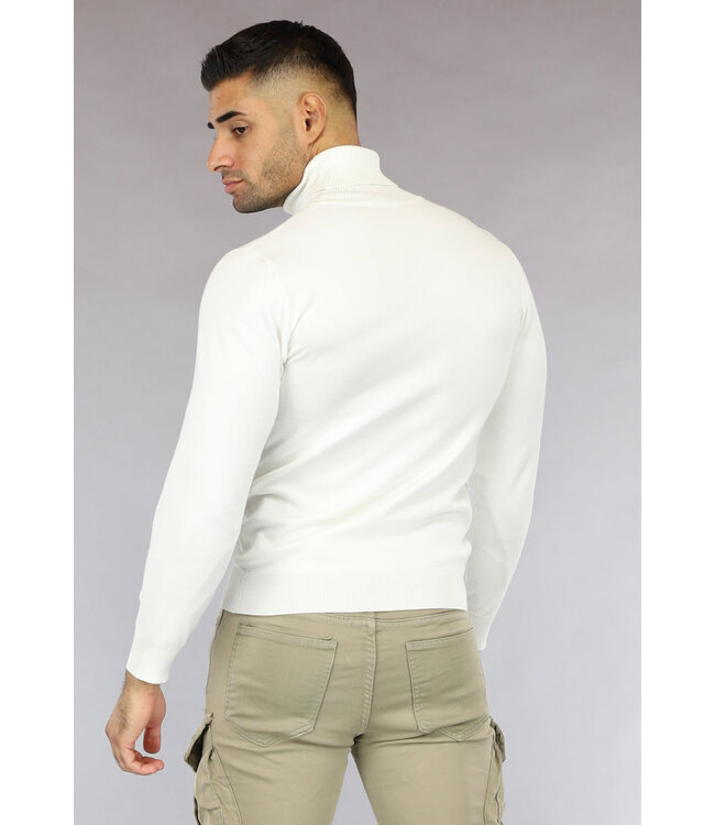 Basic Witte Heren Trui met Hoge Col