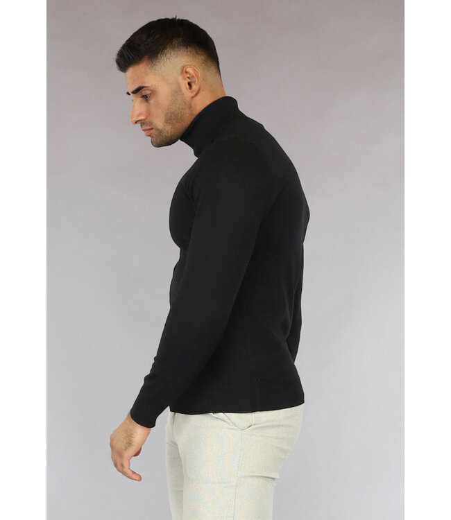 Basic Zwarte Heren Trui met Hoge Col