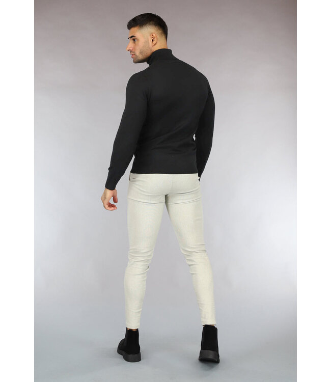 Basic Zwarte Heren Trui met Hoge Col