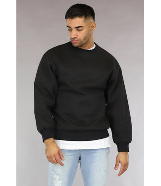 Basic Zwarte Heren Sweater met Loose Fit