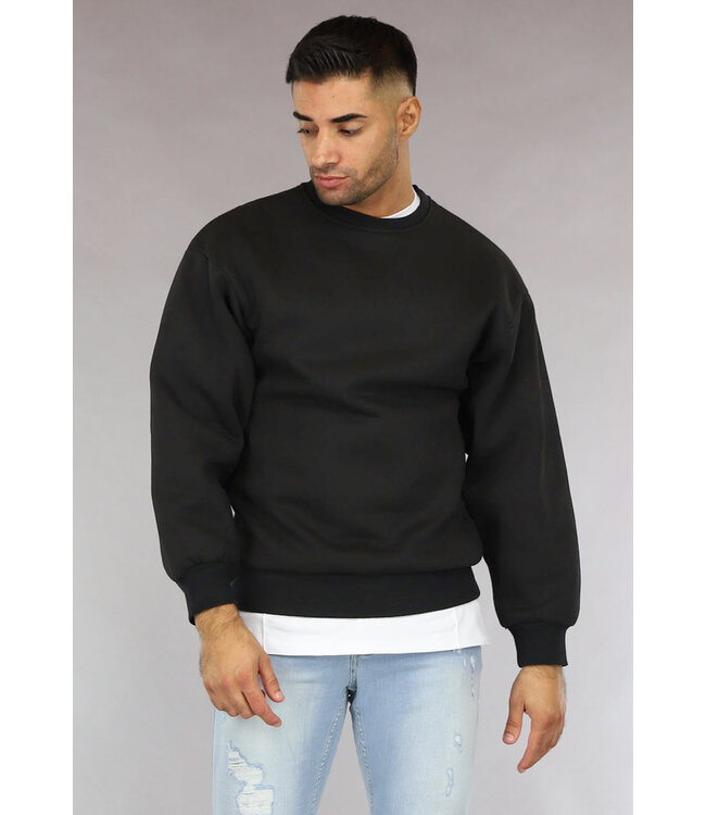 NEW0610 Basic Zwarte Heren Sweater met Loose Fit