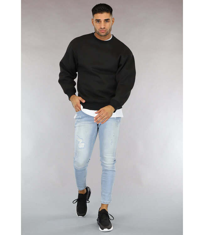 Basic Zwarte Heren Sweater met Loose Fit