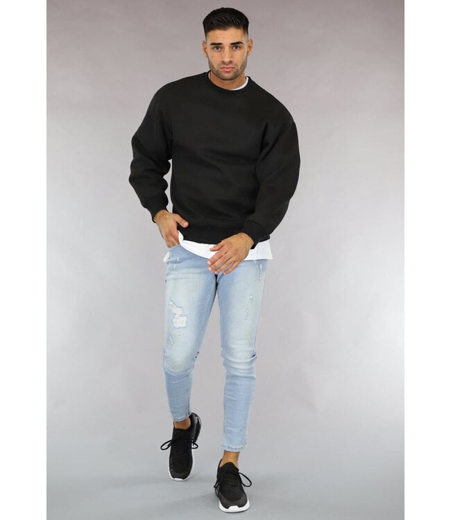 NEW0610 Basic Zwarte Heren Sweater met Loose Fit