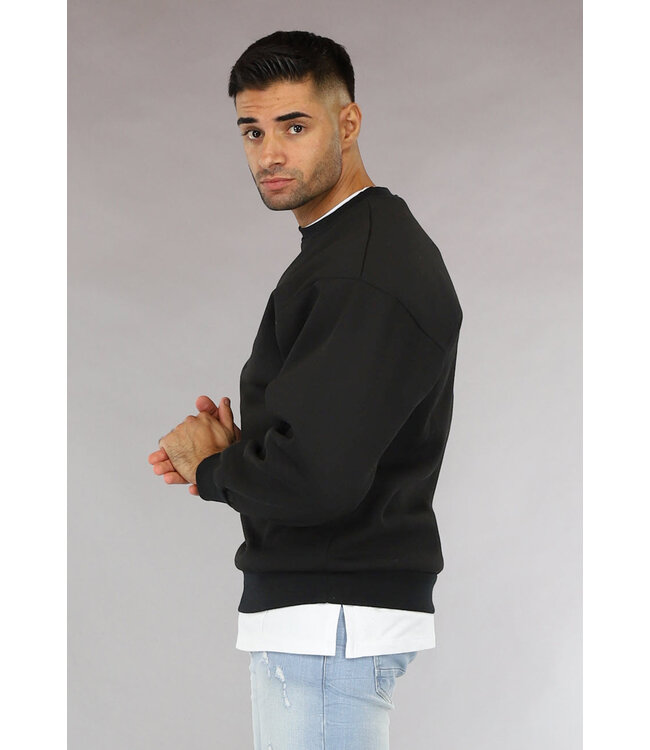 Basic Zwarte Heren Sweater met Loose Fit