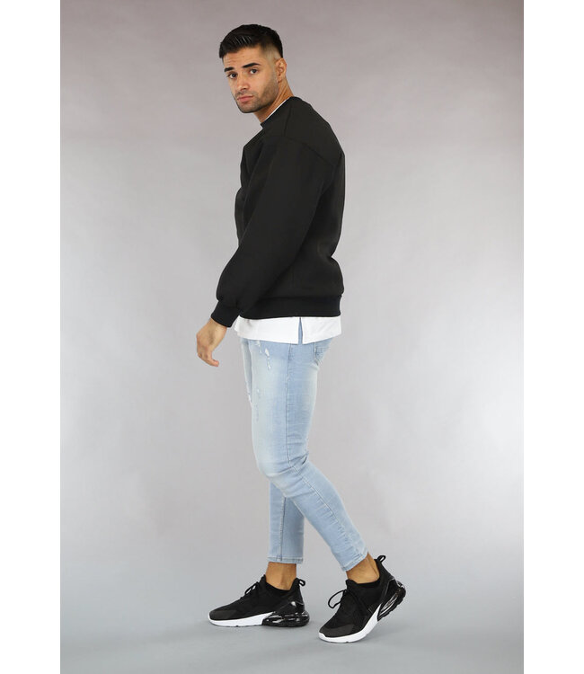 Basic Zwarte Heren Sweater met Loose Fit