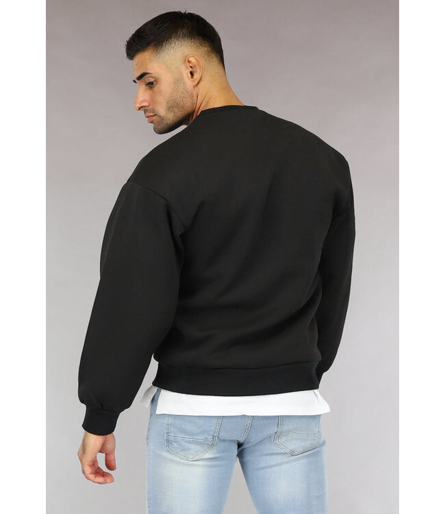 Basic Zwarte Heren Sweater met Loose Fit