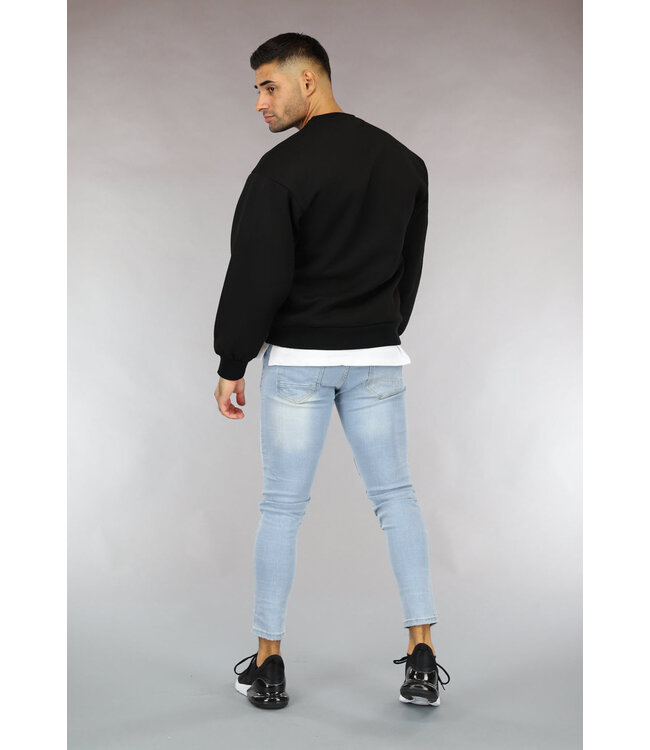 Basic Zwarte Heren Sweater met Loose Fit