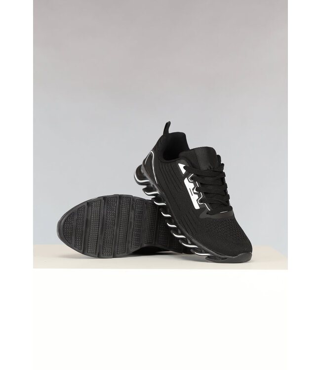 NEW0610 Zwarte Sportieve Heren Sneakers met Vlecht Zool