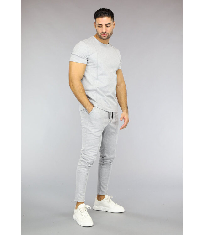 Grijze Heren Two Piece met Bies