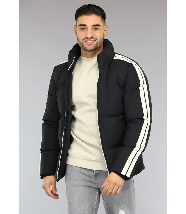 Zwarte Padded Heren Winterjas met Streepdetail