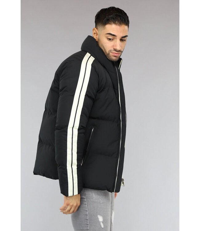 Zwarte Padded Heren Winterjas met Streepdetail