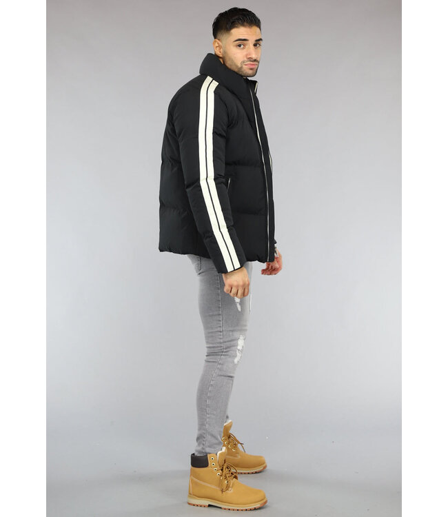 Zwarte Padded Heren Winterjas met Streepdetail