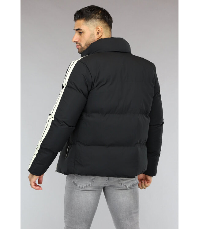 Zwarte Padded Heren Winterjas met Streepdetail
