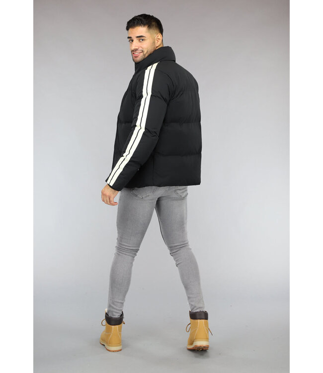 Zwarte Padded Heren Winterjas met Streepdetail