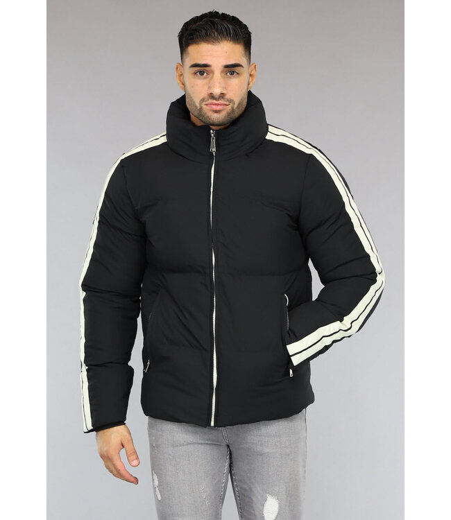Zwarte Padded Heren Winterjas met Streepdetail