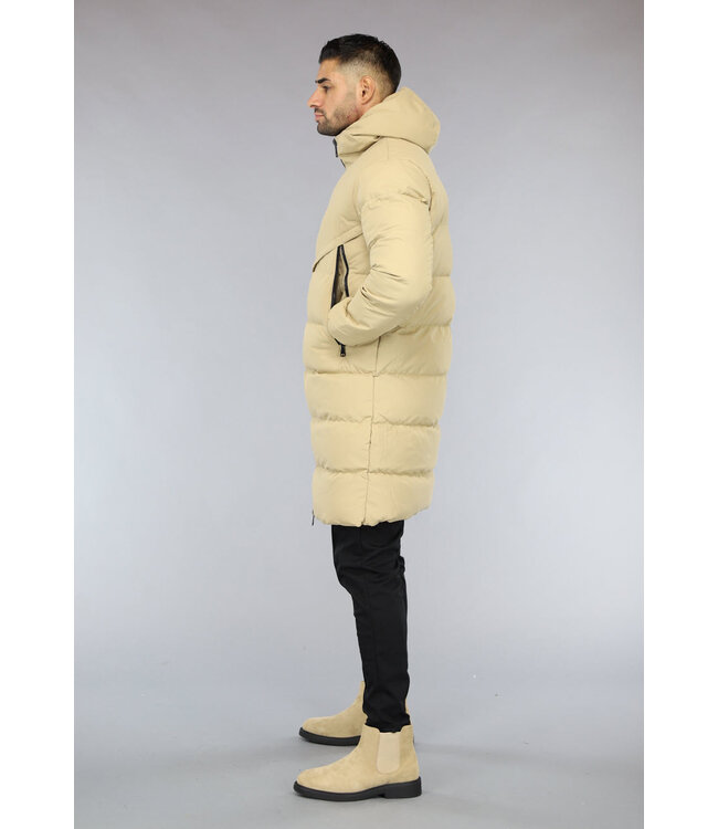 NEW2710 Goudbruine Lange Winterjas voor Mannen