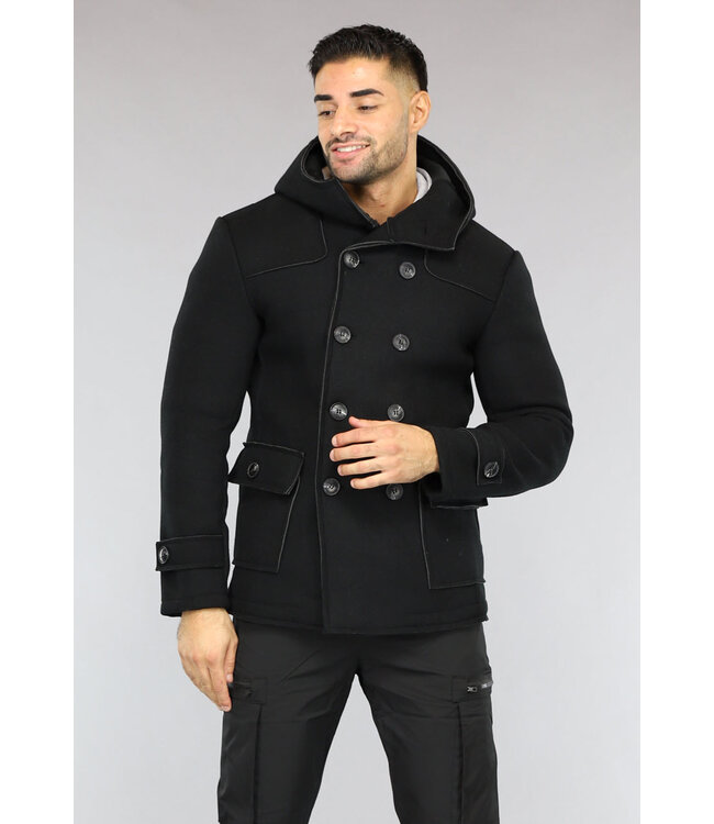 Zwarte Heren Trenchcoat met Knoopsluiting