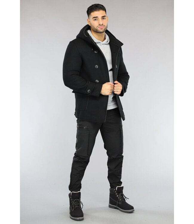 Zwarte Heren Trenchcoat met Knoopsluiting