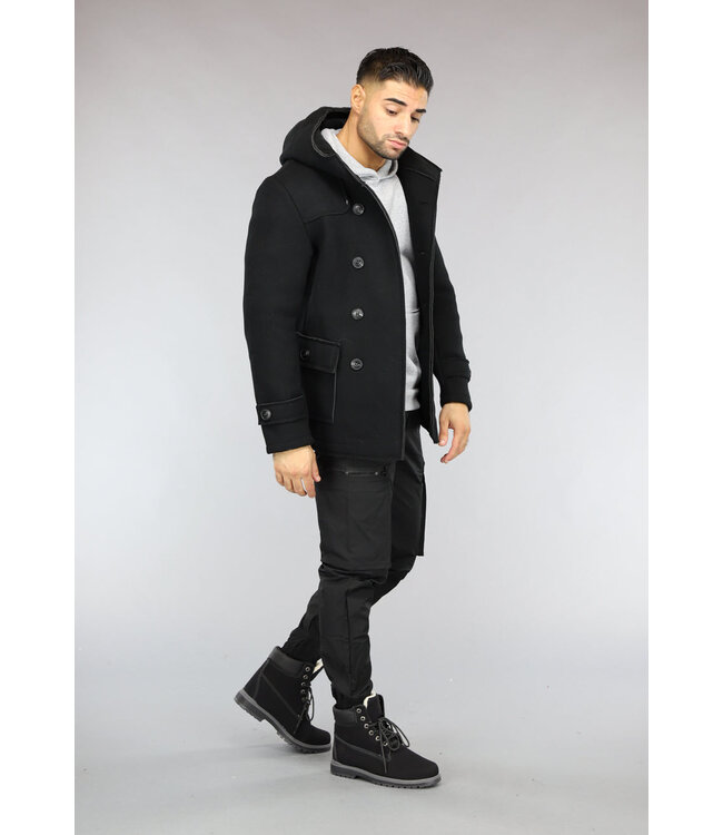 Zwarte Heren Trenchcoat met Knoopsluiting