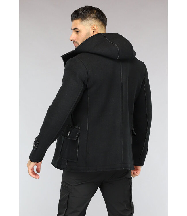 Zwarte Heren Trenchcoat met Knoopsluiting