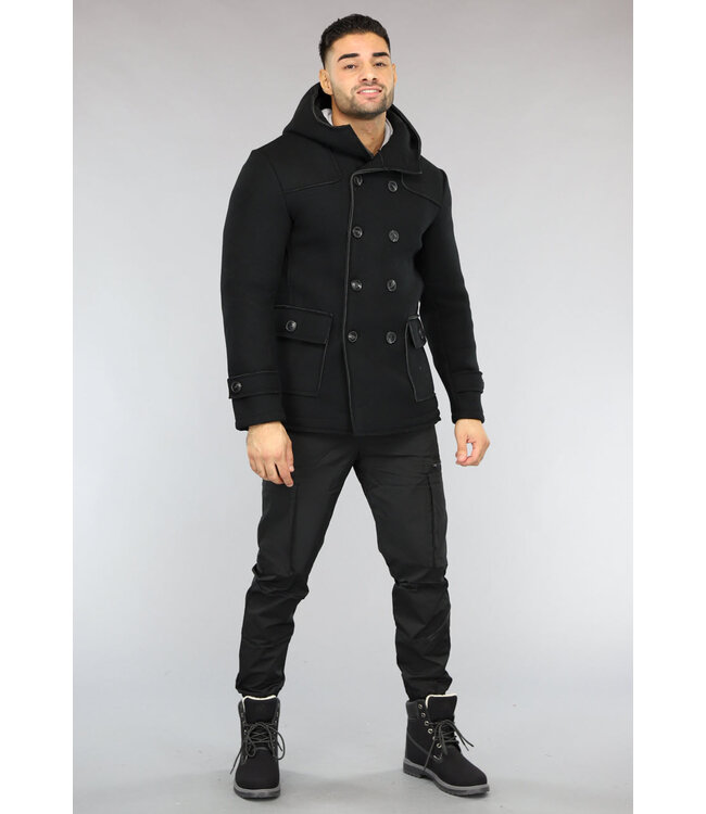 Zwarte Heren Trenchcoat met Knoopsluiting