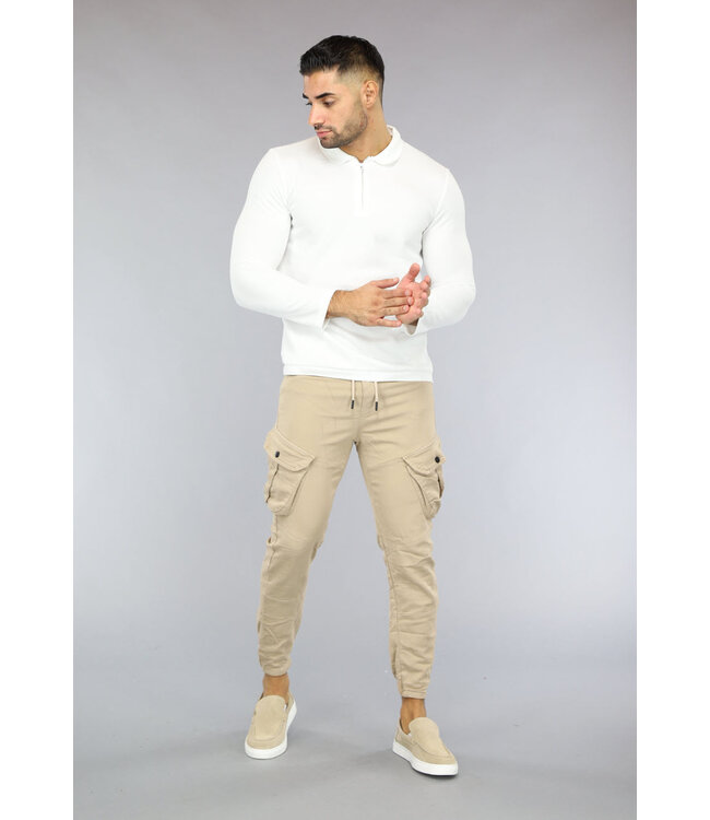 NEW2710 Beige Heren Stretch Cargo Broek