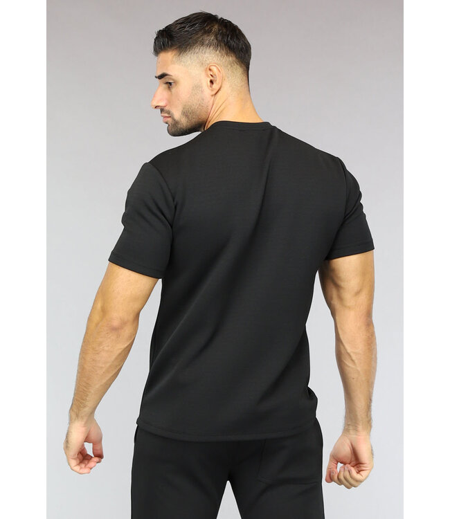 NEW2710 Basic Zwart Heren T Shirt met Borstzakje