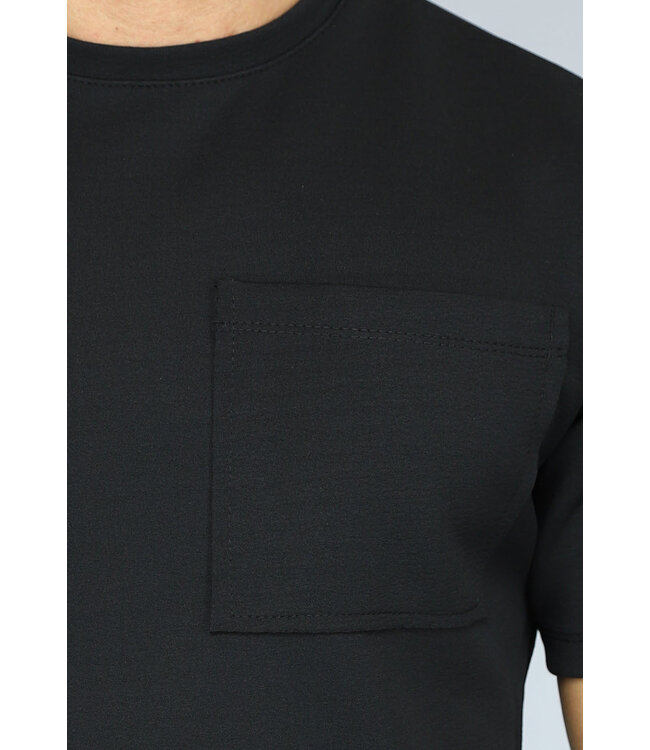 NEW2710 Basic Zwart Heren T Shirt met Borstzakje