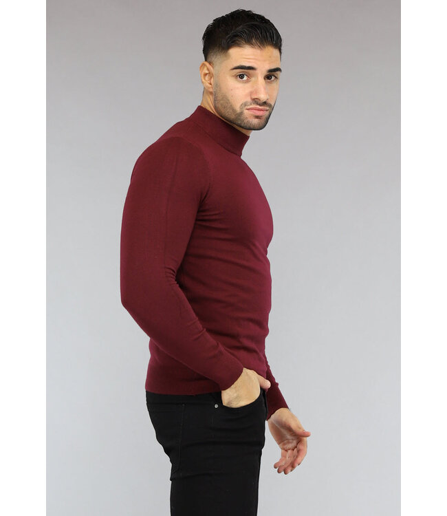 Comfortabele Bordeaux Rode Heren Trui met Col