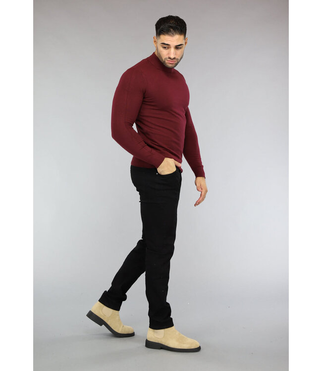 Comfortabele Bordeaux Rode Heren Trui met Col