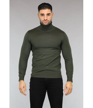 Basic Groene Heren Trui met Hoge Col