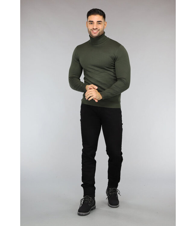 Basic Groene Heren Trui met Hoge Col
