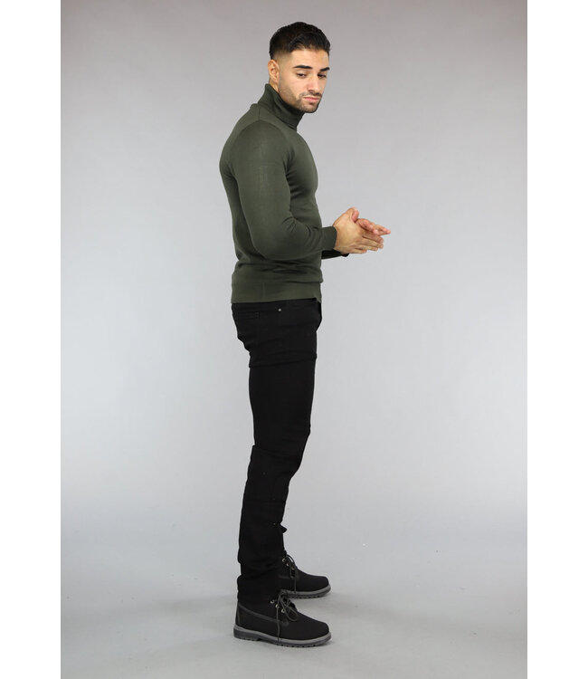 Basic Groene Heren Trui met Hoge Col