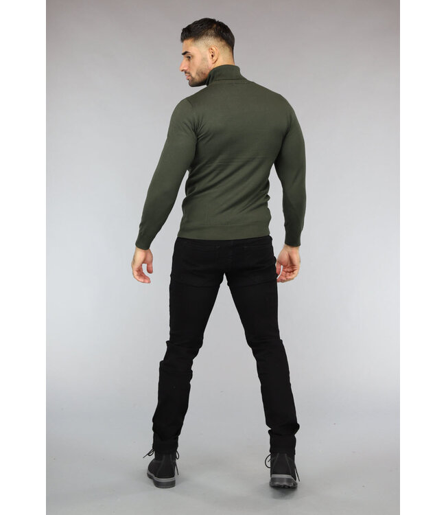 Basic Groene Heren Trui met Hoge Col
