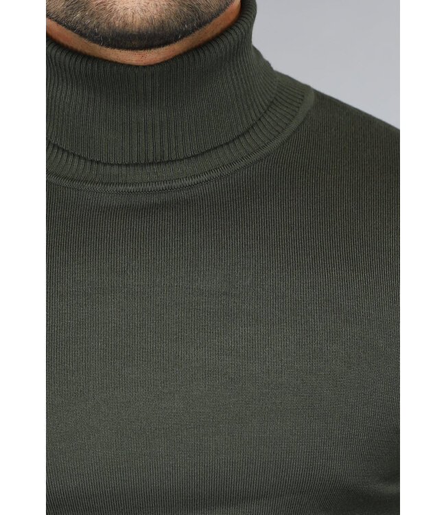 Basic Groene Heren Trui met Hoge Col