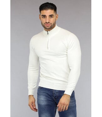Witte Mannen Turtleneck Trui met Rits