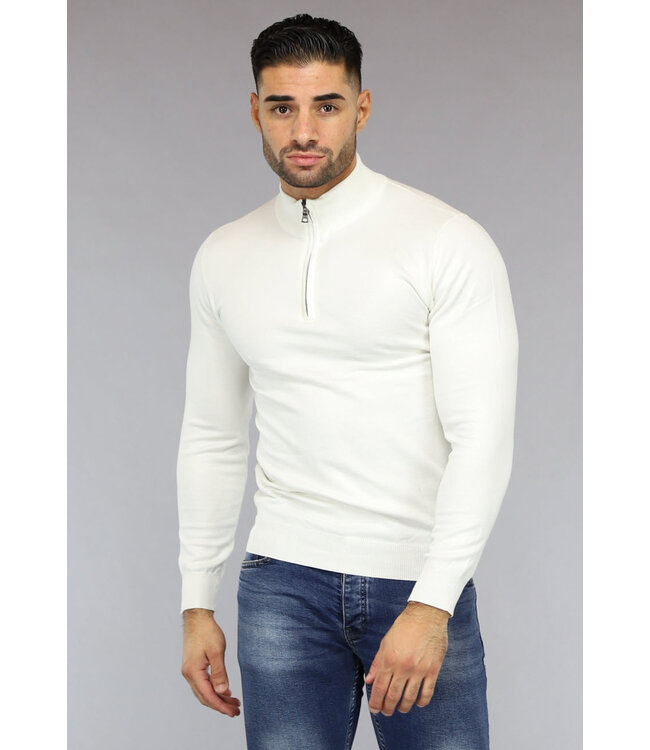 NEW2710 Witte Mannen Turtleneck Trui met Rits