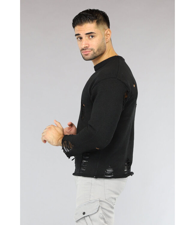 Zwarte Heren Trui met Damaged Look
