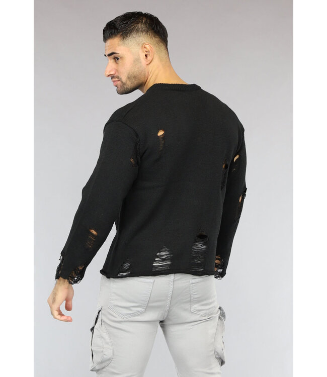 Zwarte Heren Trui met Damaged Look