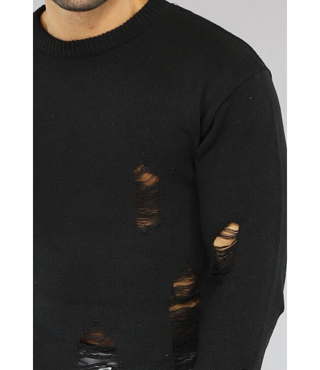 Zwarte Heren Trui met Damaged Look