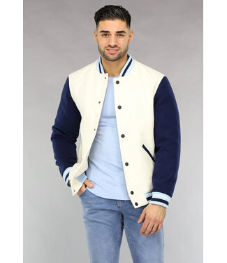 Wit Heren Varsity Jacket met Navy Mouwen