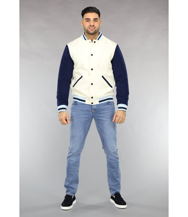 Wit Heren Varsity Jacket met Navy Mouwen
