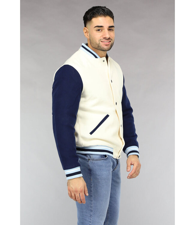 Wit Heren Varsity Jacket met Navy Mouwen