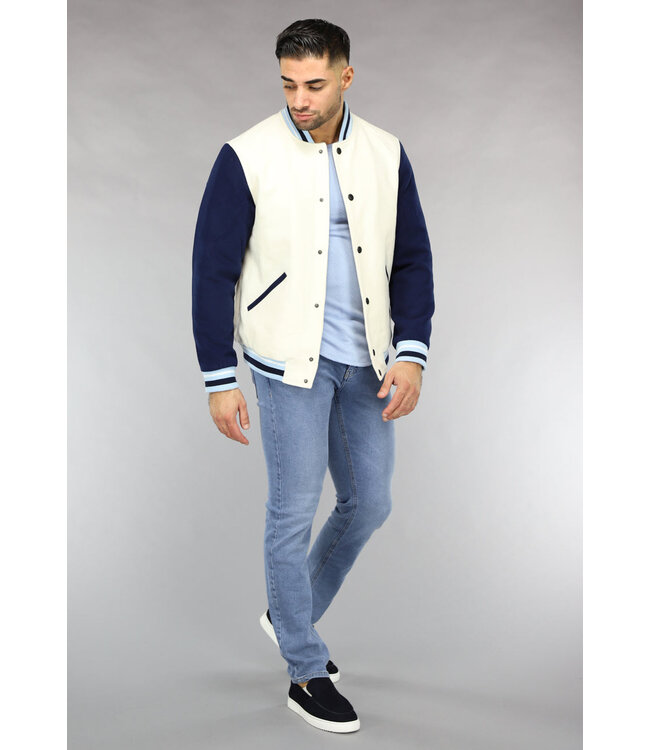 Wit Heren Varsity Jacket met Navy Mouwen