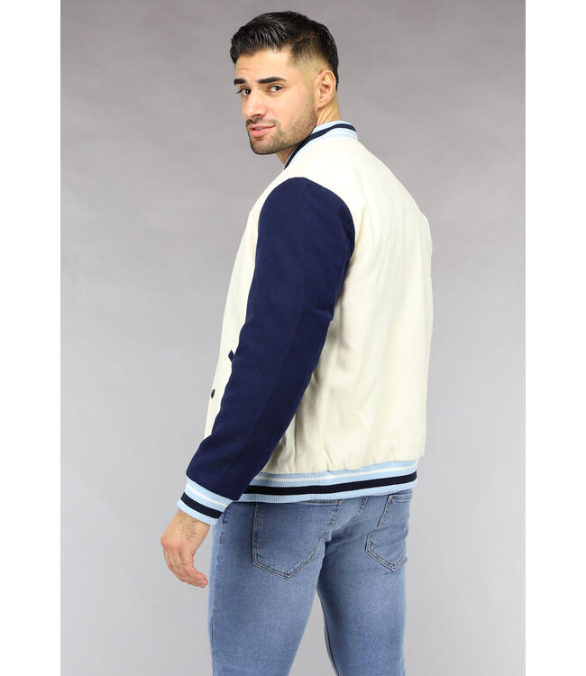 Wit Heren Varsity Jacket met Navy Mouwen