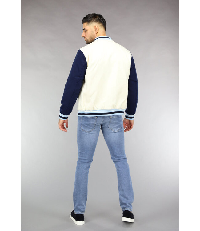 Wit Heren Varsity Jacket met Navy Mouwen